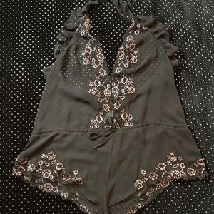 Victoria’s Secret black jumpsuit floral lingerie
